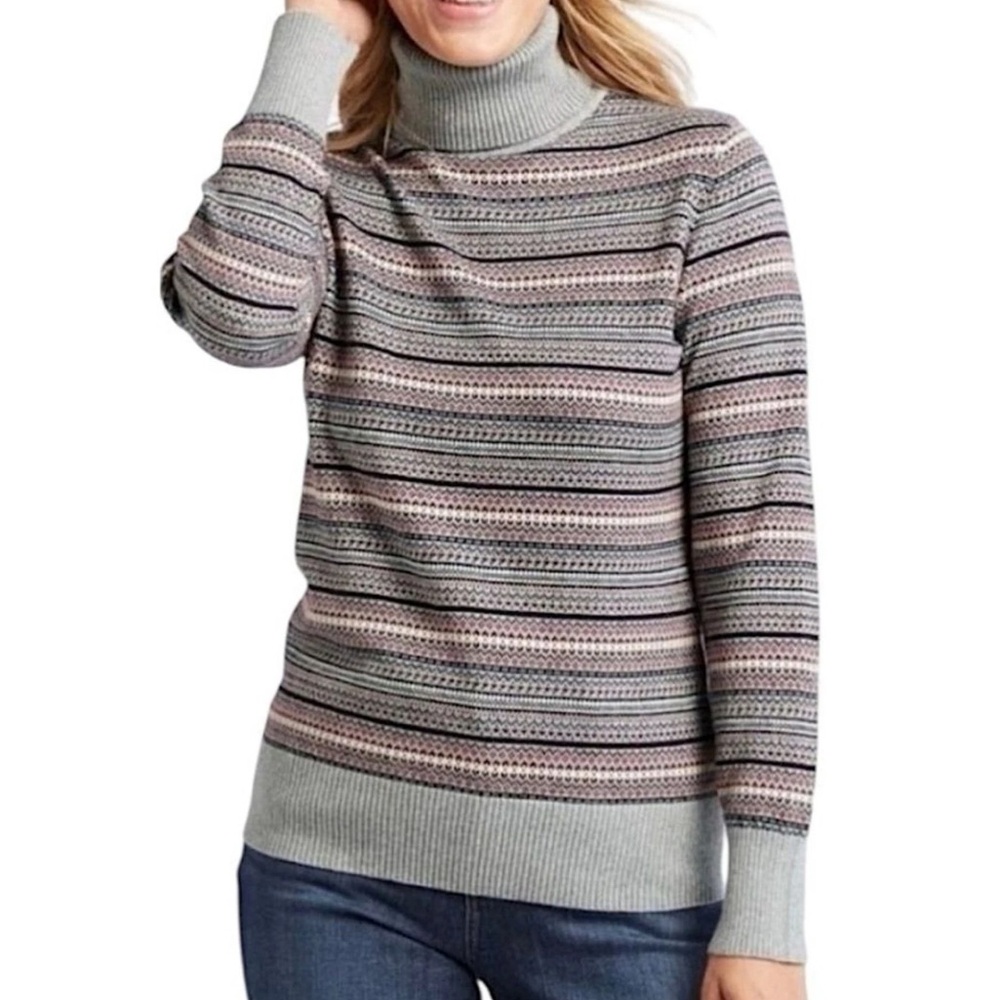 L.L. Bean Cotton Cashmere Fair Isle Turtleneck Sweater Women’s L Striped